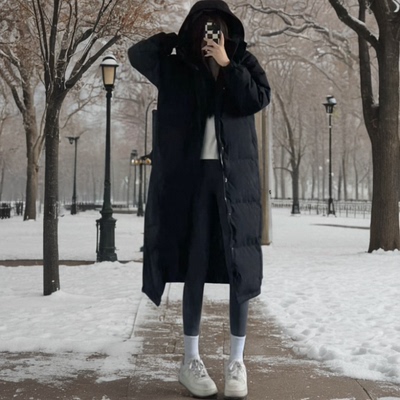 尚典伦2025中长款过膝连帽宽松小个子羽绒服女极寒加厚反季冬装