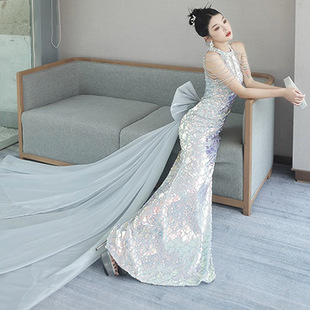 宴会晚礼服长裙女艺考鱼尾高级感仙气年会主持人高端轻奢小众名媛