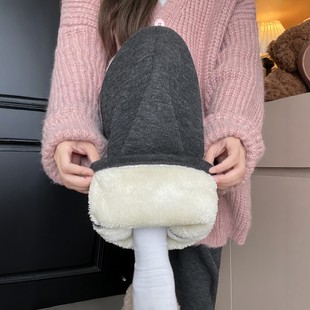 东北秋冬加绒加厚直筒软糯阔腿裤 羊羔绒深灰色糯米裤 女2025冬新款