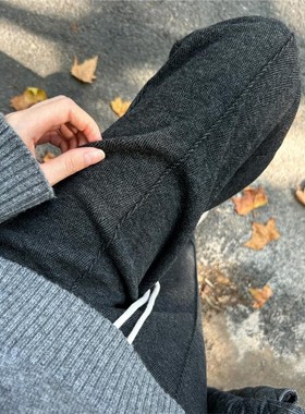 加绒窄版阔腿裤女垂感高腰2025年新款秋冬季羊毛呢人字纹直筒裤子