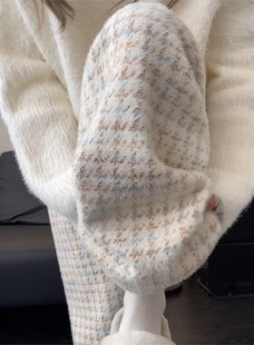 千鸟格阔腿裤女秋冬2025新款高腰慵懒风休闲加绒羊毛绒白色格子裤