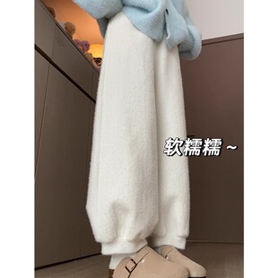 白色灯笼裤女秋冬季2025新款休闲垂感慵懒软糯加绒小个子运动卫裤
