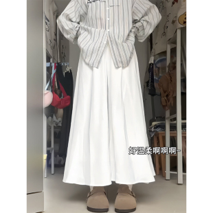 白色裙裤女春秋夏2026年新款小个子a字半身裙高腰垂感棉麻阔腿裤