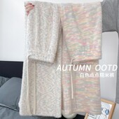 休闲高腰垂感棉裤 女秋冬2025新款 小个羊羔绒阔腿裤 彩虹加绒糯米裤