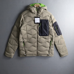 优外汇 连帽轻型潮流灰鸭绒拼色羽绒服 欧美P家原货户外保暖男女款