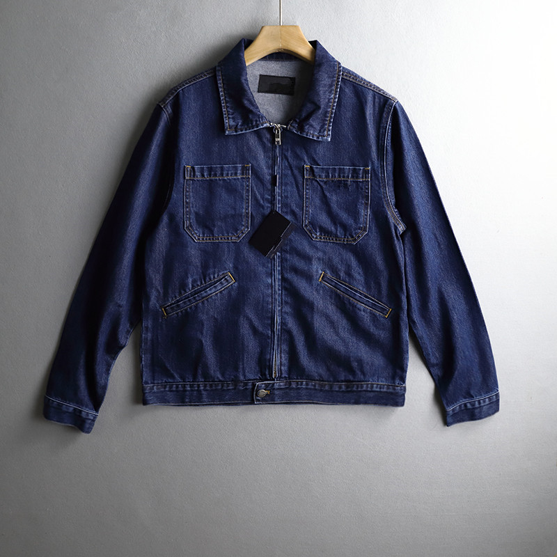 男士高端徽章拉链牛仔夹克外套