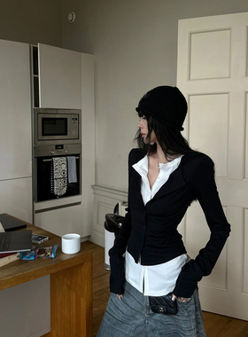 Simida斯密达-冬上新美式极简撞色假两件长袖加绒加厚上衣打M8196