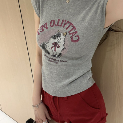 禹象MUCHEN-26年夏上新辣妹小众卡通印花设计感短袖修身显瘦T021