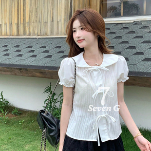 26年夏上新甜美娃娃领系带蝴蝶结泡泡袖 女士衬HB39778 SEVEN