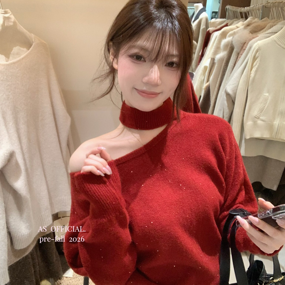 AS OFFICIAL-抵抗bling细闪亮片斜肩挂脖针织衫(单卖针织衫)80907