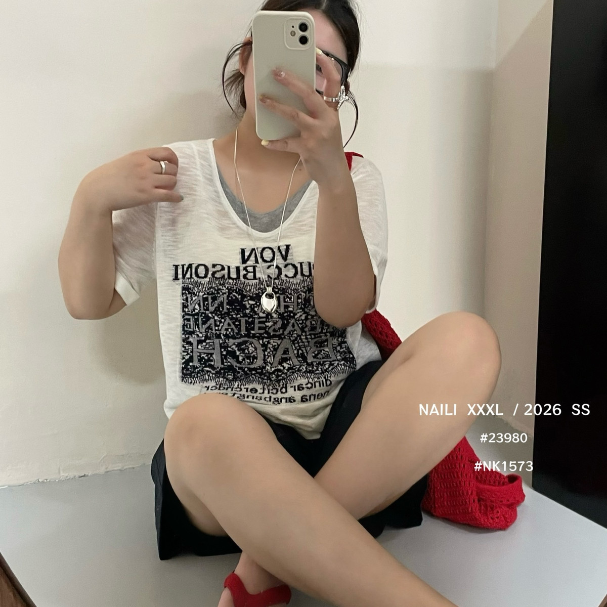 乃粒大码女装NAILI XXXL-夏上新时尚减龄假两件提花显瘦短袖23980