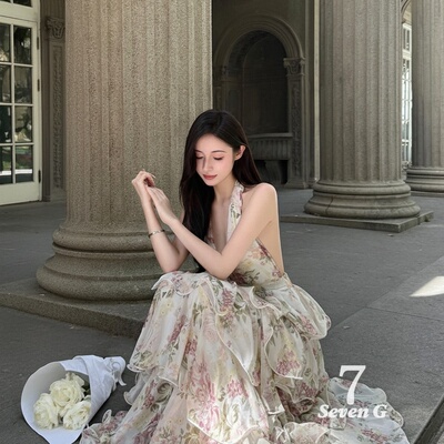 7 SEVEN G-26年夏上新晨露蔷薇园法式度假风印花挂脖雪纺蛋KL2381