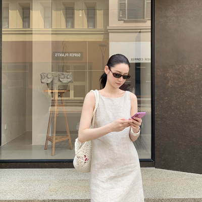 LAS CELULA-夏季新款轻奢亚麻背心裙连衣裙H12017