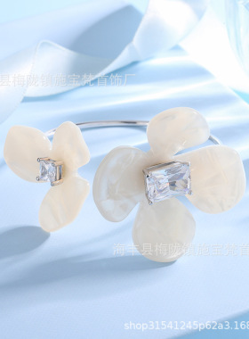 [新品]HEFANG何方珠宝鸢尾花手镯小众轻奢设计创意叠带开口手环