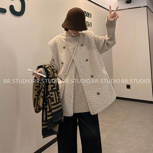 秋冬高级感小香风颗粒绒马甲孕妇外套韩版 仿皮毛一体坎肩1699