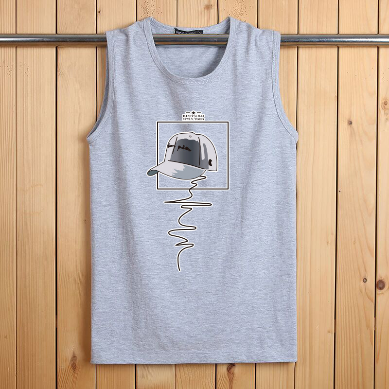 COTTON TANK TOP MENS SLEEVELESS T-SHIRT YOUTH POP LOOSE SPORT MENS CREWNECK CASUAL PRINT BASE AND SHOULDERS