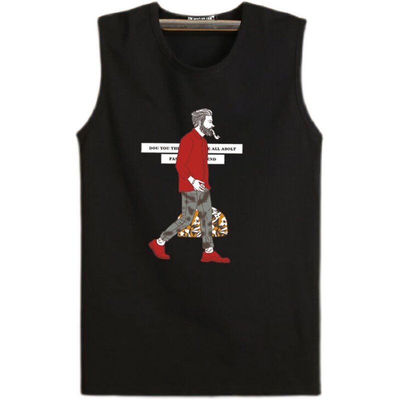 COTTON TANK TOP MENS SLEEVELESS T-SHIRT YOUTH POP LOOSE SPORT MENS CREWNECK CASUAL PRINT BASE AND SHOULDERS