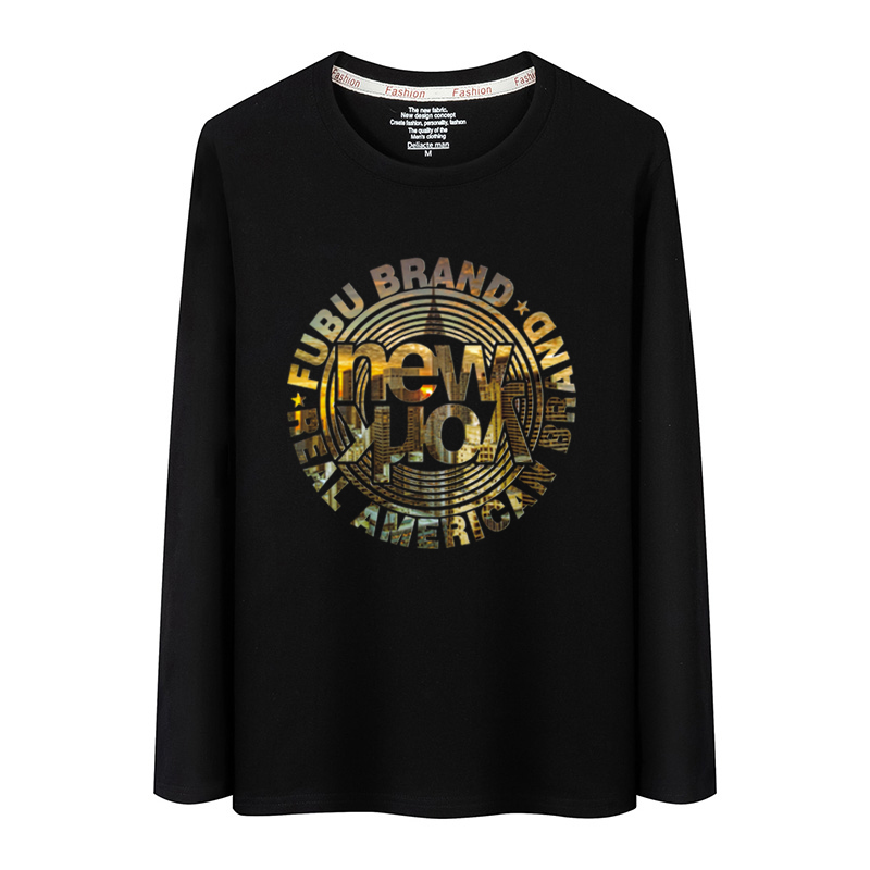 打底衫男士纯棉长袖t恤宽松圆领薄款运动上衣全棉大码T恤青年秋衣