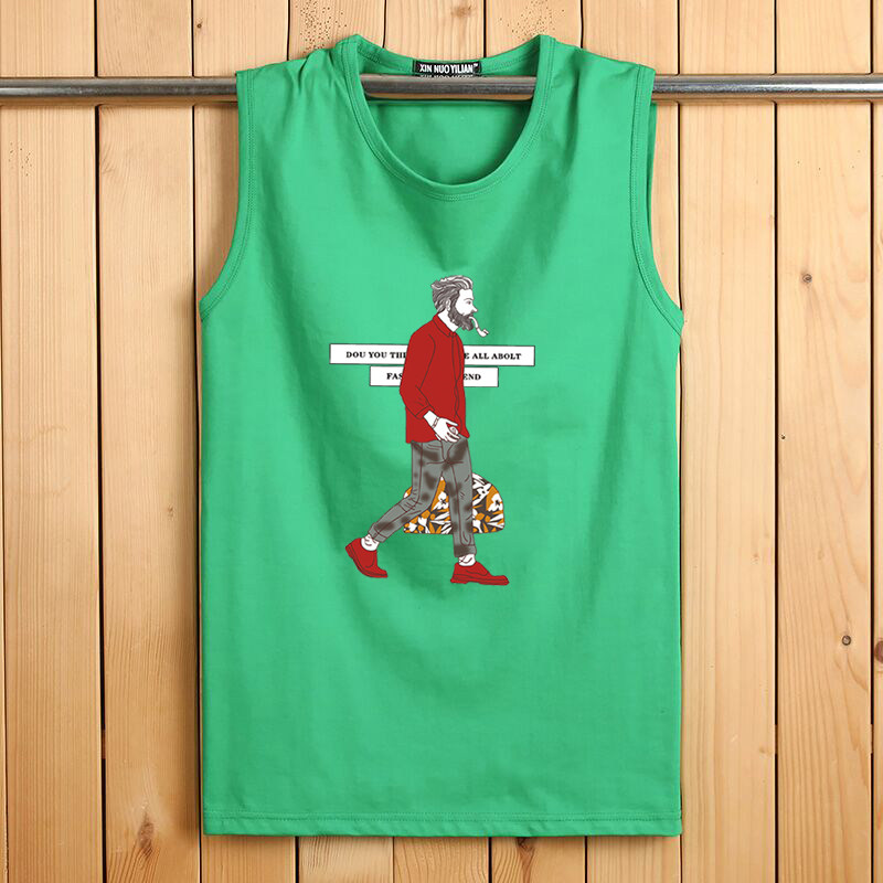 COTTON TANK TOP MENS SLEEVELESS T-SHIRT YOUTH POP LOOSE SPORT MENS CREWNECK CASUAL PRINT BASE AND SHOULDERS