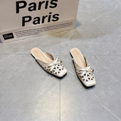 包头半拖女复古镂空蝴蝶结一脚蹬百搭方头平底凉拖鞋 2026夏季 新款