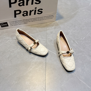 小香风菱格纹内增高玛丽珍鞋女2026春季新款百搭通勤浅口气质单鞋