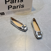 绝美方头平底鞋 女金属扣装 饰浅口单鞋 法式 千金风百搭芭蕾舞通勤鞋