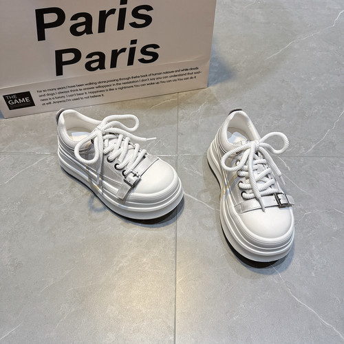 厚底增高小白鞋女系带百搭板鞋