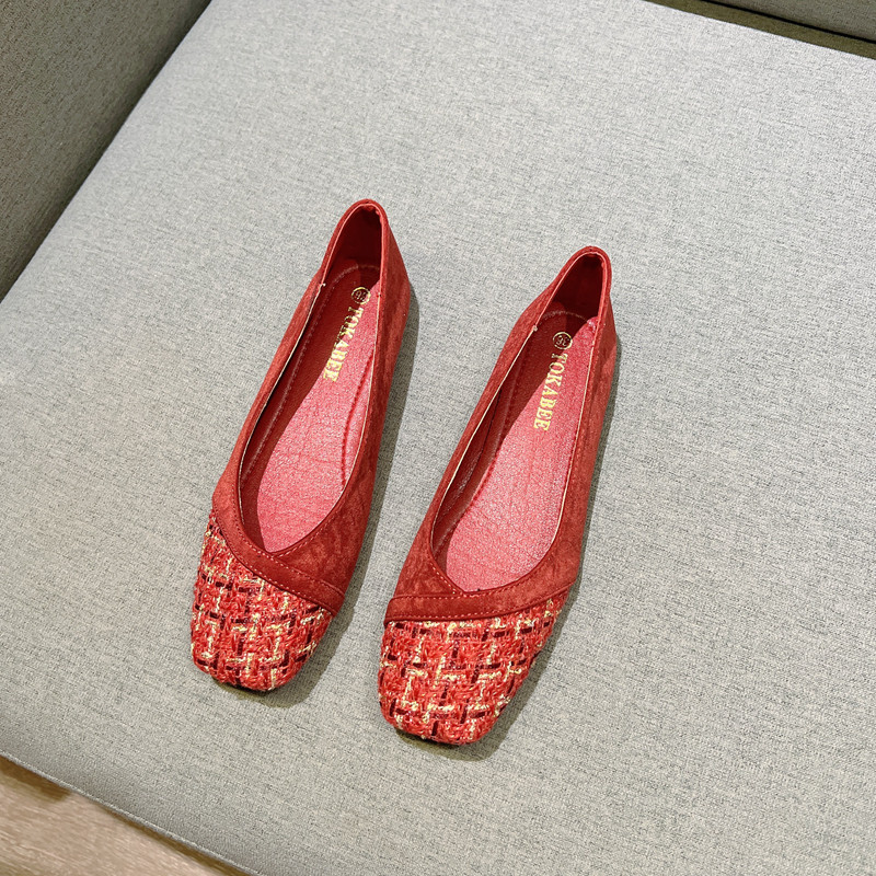 浅口单鞋女春款2025年新款百搭布面拼色温柔气质方头软底平底瓢鞋,女鞋,浅口单鞋,淘宝优惠券,粉丝福利购,淘宝优惠卷