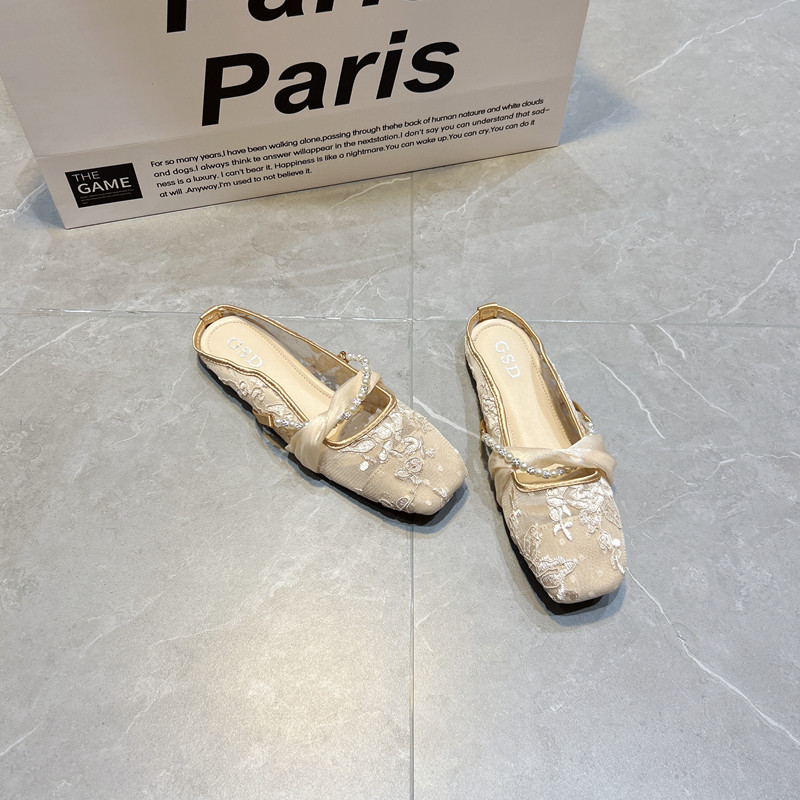 仙女风拖鞋女夏季外穿2025新款包头半拖鞋蕾丝网面配裙子平底凉拖,女鞋,包头拖,淘宝优惠券,粉丝福利购,淘宝优惠卷