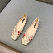 豆豆鞋 2025年新款 古风汉服鞋 方头平跟绣花鞋 春平底刺绣单鞋 女中式