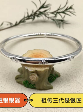 胜银·新款亮面实心纯银四叶草幸运之恋手镯百搭经典时尚足银999