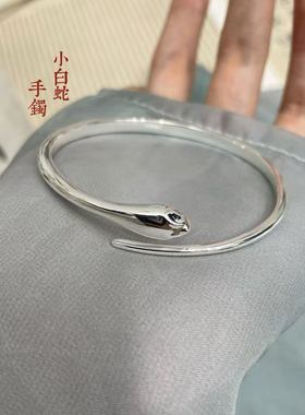 胜银·小蛇亮面足银999.9手镯异形男女生简单蛇年小青蛇纯银手镯