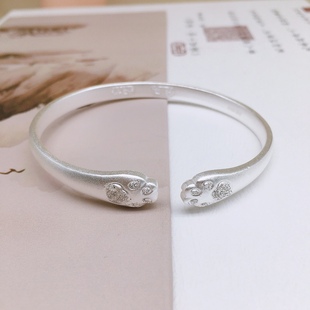 胜银·猫爪古法实心纯银手镯时尚 开口女生闺蜜女朋友礼物足银999