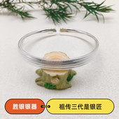 胜银·哑光古法带亮面线条手镯足银999百搭送妈妈朋友纯银手镯