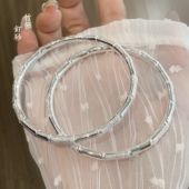 胜银·竹节闭口实心足银999手镯打砂亮面相间送女生闺蜜礼物银镯