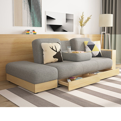 香港直送小户型沙发客厅收纳储物乳胶科技布可折叠两用沙发床