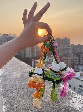 圣诞节礼物羽毛球包包钩织挂件圣诞树成品手工编织车载包包挂件