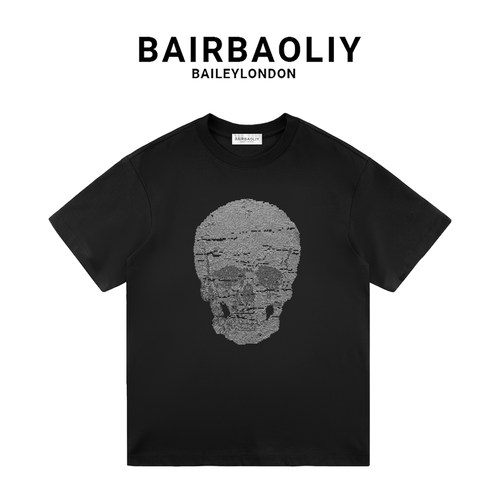 BAIRBAOLIY/柏堡里2025年春夏新款短袖休闲个性骷髅头复古上衣潮