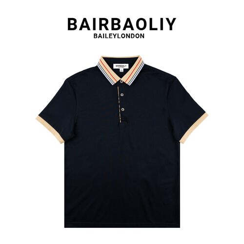 BAIRBAOLIY/柏堡里品牌轻奢纯色翻领修身短袖POLO衫男装夏季时尚