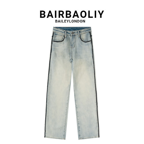 BAIRBAOLIY夏季新款美式拼色牛仔