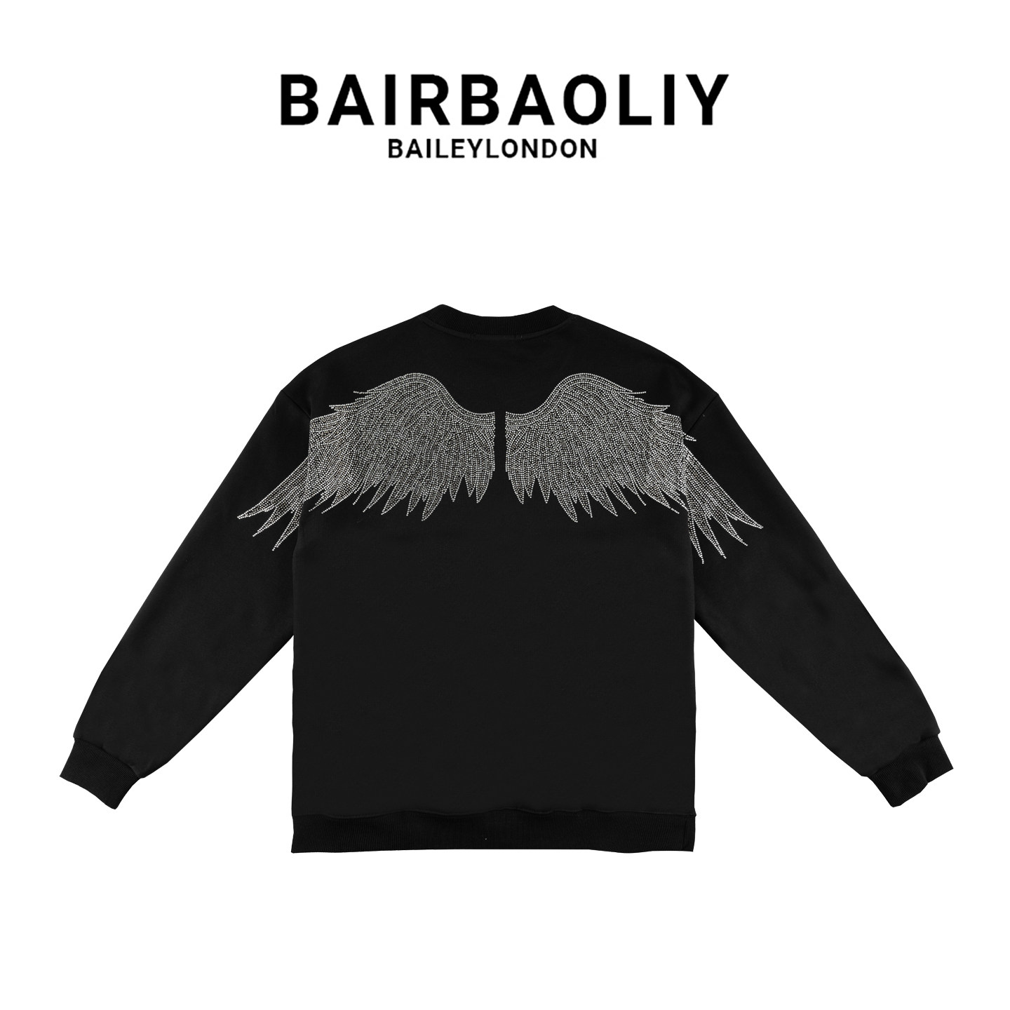 BAIRBAOLIY秋冬新款高端天使翅膀男士休闲烫钻百搭宽松圆领卫衣