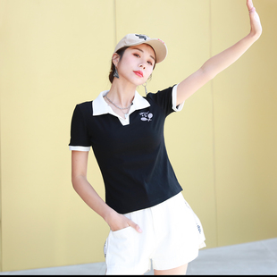 夏季新款POLO衫短袖女士百搭显瘦翻领t恤运动休闲户外V领体恤