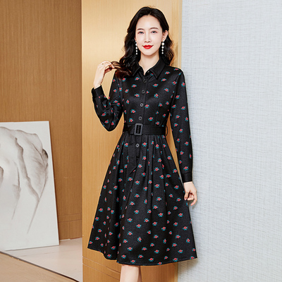 气质淑女A摆碎花中长款连衣裙