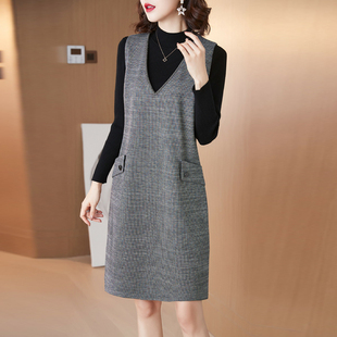 新款 毛呢背心裙2024春装 马甲背带打底连衣裙秋冬 百搭 清仓时尚