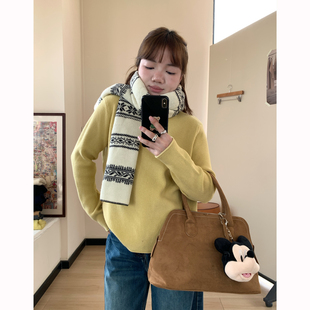 Omang桃喜 韩系小坑条高领毛衣女秋冬宽松百搭设计感显瘦正肩线衣