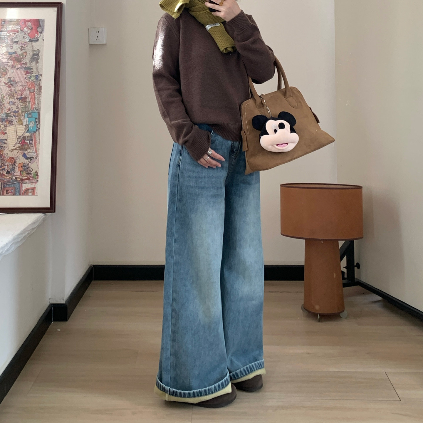 Omang桃喜 加绒加厚阔腿牛仔裤女秋冬浅色复古蓝高腰宽松直筒长裤,女装/女士精品,牛仔裤,淘宝优惠券,粉丝福利购,淘宝优惠卷