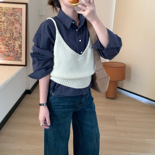 新品 Omang桃喜 女秋季 针织吊带衫 流行外穿V领小背心 韩系叠穿短款