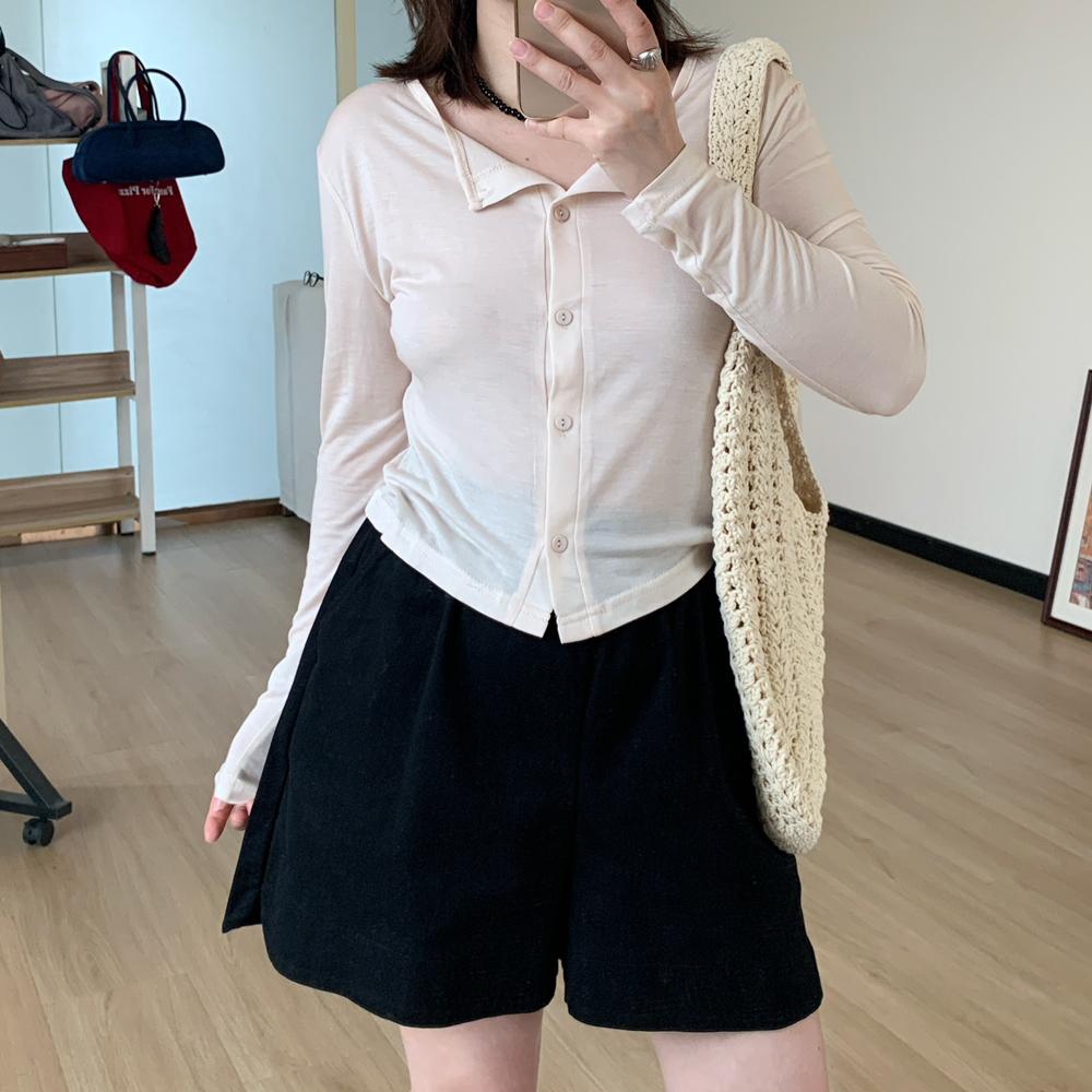 Omang桃喜 松紧腰阔腿纯棉休闲短裤女夏季韩系松弛感慵懒三分裤