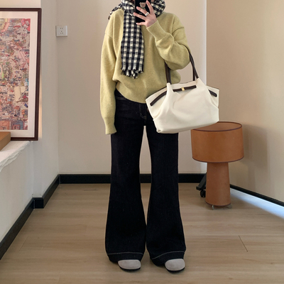 Omang桃喜 低腰弹力修身微喇牛仔裤女秋季显瘦百搭原色喇叭长裤