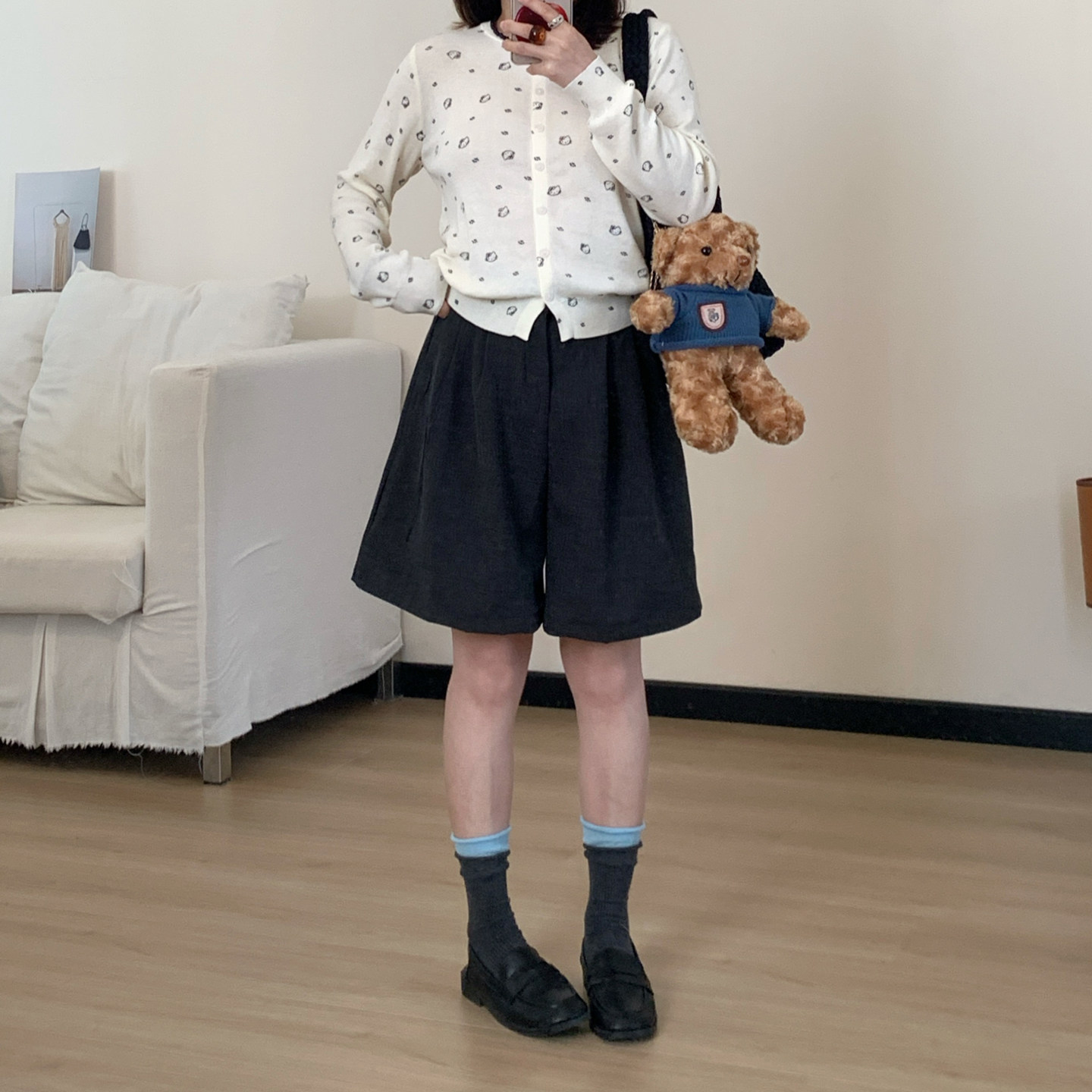 Omang桃喜 韩系休闲阔腿西装短裤女春夏半松紧腰宽松A字五分中裤